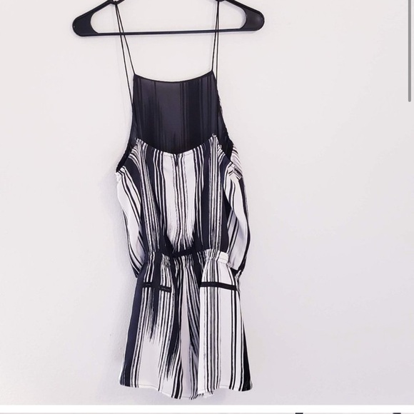 Paige Black & White Stripe Romper bikini cover cruiser 100% silk - Picture 2 of 8